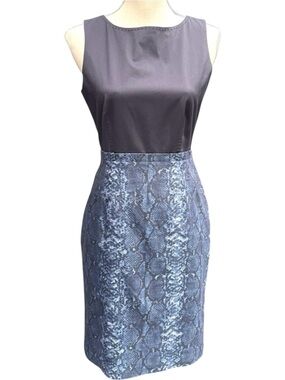 Elie Tahari Navy/Blue Snakeskin Linen/Cotton Sleeveless Dress (4)